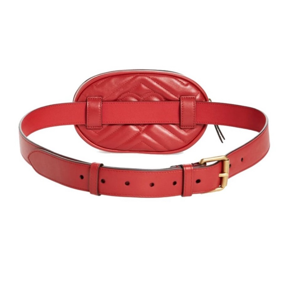 GUCCI MARMONT WOMEN'S RED MATELASSE LEATHER BELT BAG GOLD LOGO - Picture 2 of 8